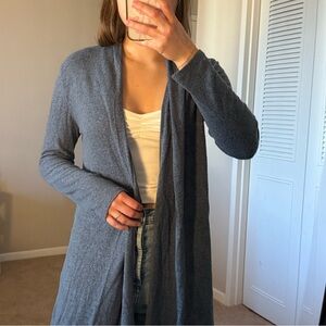 Kim & Cami Long Open-Front Cardigan - Blue-Gray